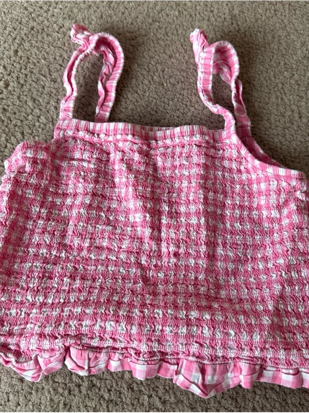 Old Navy Pink and White Smocked Crop Tank Top